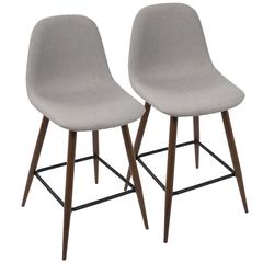 Walnut, Light Grey Pebble Counter Stool - Set of 2