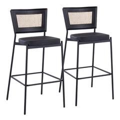 Black Metal, Black PU, Rattan Rattan Tania Bar Stool - Set of 2