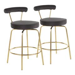 Gold Metal, Black Velvet Rhonda Counter Stool - Set of 2