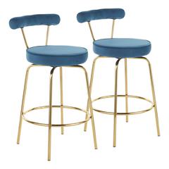 Gold Metal, Blue Velvet Rhonda Counter Stool - Set of 2