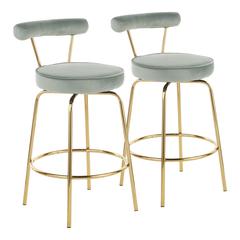 Gold Metal, Sage Green Velvet Rhonda Counter Stool - Set of 2