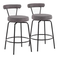 Black Steel, Charcoal Fabric Rhonda Counter Stool - Set of 2