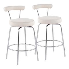 Chrome, Cream Fabric Rhonda Counter Stool - Set of 2