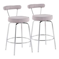 Chrome, Light Grey Fabric Rhonda Counter Stool - Set of 2