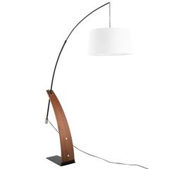 Walnut Wood, Black Metal, White Linen Robyn Floor Lamp