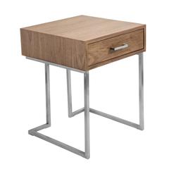 Walnut Wood, Stainless Steel Silver Frame Roman End Table