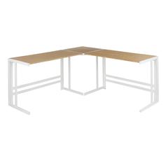 White Metal, Natural Bamboo Roman Office Desk - L Shaped Set