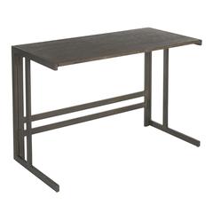 Roman Industrial Office Desk in Antique Metal and Espresso Wood-Pressed Grain Bamboo
