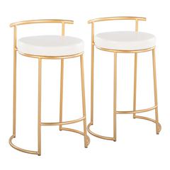 Gold Metal, White PU Round Fuji 26" Fixed-Height Counter Stool - Set of 2