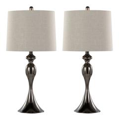 Gun Metal, Light Grey Linen Ashland 27" Metal Table Lamp - Set of 2
