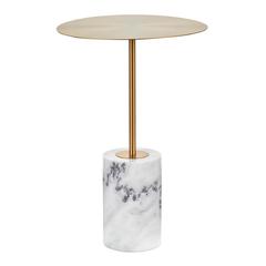 Gold Metal, White Marble Symbol Side Table