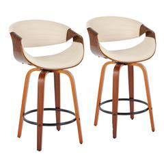Walnut Wood, Cream PU, Black Metal Symphony Counter Stool - Set of 2