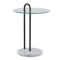 White Marble, Black Metal, Clear Glass Claire Side Table