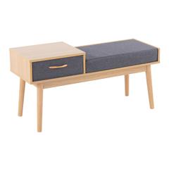 Natural Wood, Grey Fabric Telephone Bench