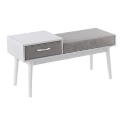 White Wood, Grey Fabric Telephone Bench