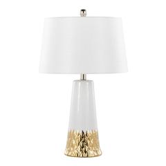 White & Gold Ceramic Body, White Shade Penelope 22" Ceramic Table Lamp