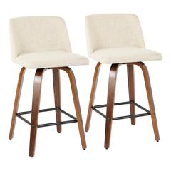 Walnut Wood, Cream Fabric, Black Metal Toriano Counter Stool - Set of 2