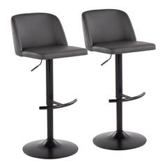 Black Steel, Grey PU Toriano Adjustable Bar Stool - Set of 2