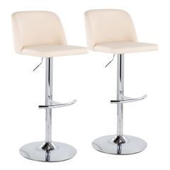 Chrome, Cream PU Toriano Adjustable Bar Stool - Set of 2
