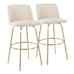 Cream Noise Fabric, Gold Metal Toriano 30" Fixed Height Barstool - Set of 2