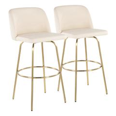 Cream PU, Gold Metal Toriano 30" Fixed Height Barstool - Set of 2