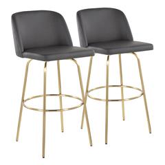 Grey PU, Gold Metal Toriano 30" Fixed Height Barstool - Set of 2