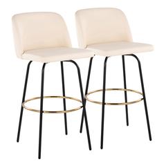 Cream PU, Black Metal, Gold Metal Toriano 30" Fixed Height Barstool - Set of 2