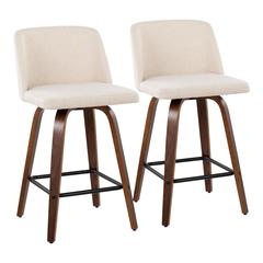 Walnut Wood, Cream Noise Fabric, Black Steel Toriano Counter Stool - Set of 2