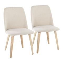 Natural Wood, Cream Fabric Toriano Dining Chair - Set of 2