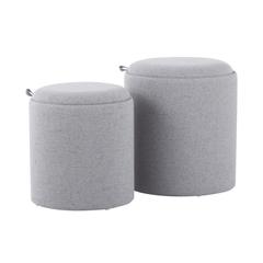 Grey Fabric, Natural Wood Tray Nesting Ottoman Set