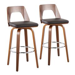 Walnut Wood, Brown PU, Chrome Trilogy 30" Barstool - Set of 2
