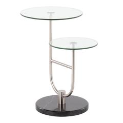 Black Marble, Nickel, Clear Glass Trombone Side Table