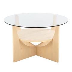 Natural Wood, Clear Glass U-Shaped Coffee Table