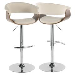 Vintage Mod Mid-Century Modern Adjustable Barstool with Swivel in Walnut and Cream Fabric