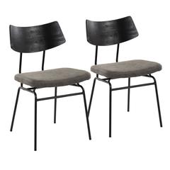 Black Metal, Dark Grey PU, Black Wood Walker Chair - Set of 2