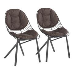 Black Metal, Espresso PU Wired Chair - Set of 2