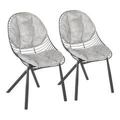Black Metal, Light Grey PU Wired Chair - Set of 2