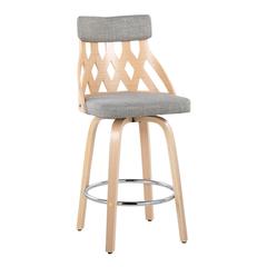 Natural Wood, Light Grey Fabric, Chrome York Counter Stool