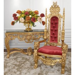 King Chair in Gold Leaf and Burgundy Velvet