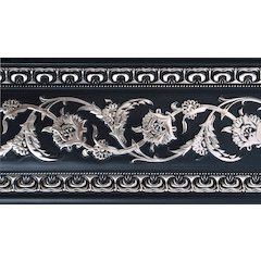 Silver Floral on Black Chair Rail 94 Inch
