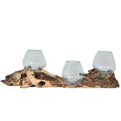Triple Glass Bowl On Wood