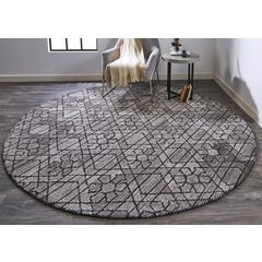 Asher Geometric Floral Wool Rug, Vapor Gray/Black, 8ft x 8ft Round, 8638766FGRYCHLN80