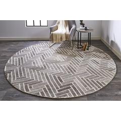 Asher Diamond Medallion Wool Rug, Warm Gray/Ivory Cream, 8ft x 8ft Round, 8638768FTPENATN80