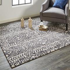 Colton Modern Mid-century Tribal Rug, Steel Gray/Ivory, 3ft - 6in x 5ft - 6in, 8748627FSLT000C50
