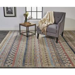 Payton Tribal Rug, Khaki Tan/Terracotta/Blue, 2ft x 3ft Accent Rug, 9806498FPNKMLTP00