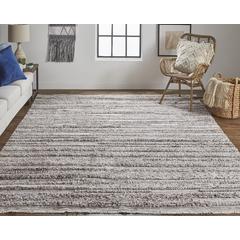 Alden Contemporary Bohemian Shag Rug, Ivory/Rustic Brown, 5ft x 8ft Area Rug, ALD8637FBRN000E10