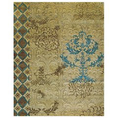 Qing Transitional Floral & Botanical, Tan/Brown/Blue, 7'-9" x 9'-9" Area Rug