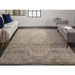 Marquette Rustic Persian Farmhouse Rug, Rust/Denim Blue, 2ft - 8in x 10ft, Runner, MRQ3778FRSTBLUI8B