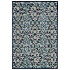 Saphir Callo Modern Damask, Tan/Taupe/Blue, 7'-6" x 10'-6" Area Rug