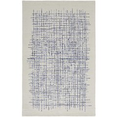 Maddox Modern Tufted Architectural Area Rug, Ivory/Navy Blue, 10ft x 14ft, MDX8630FIVYNVYH00